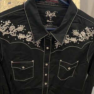 Wrangler Black Button Down Shirt with White Embroidery